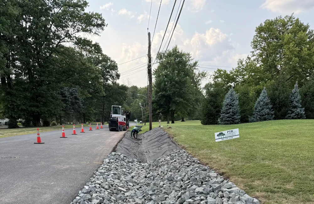 PTB rip-rap swale drainage installation in New Jersey
